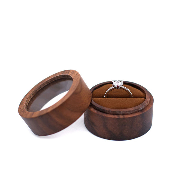 Round Wooden Ring Box - Clear Lid