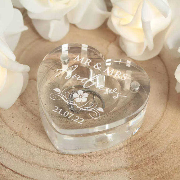 Personalised Clear Acrylic Ring Box - Heart