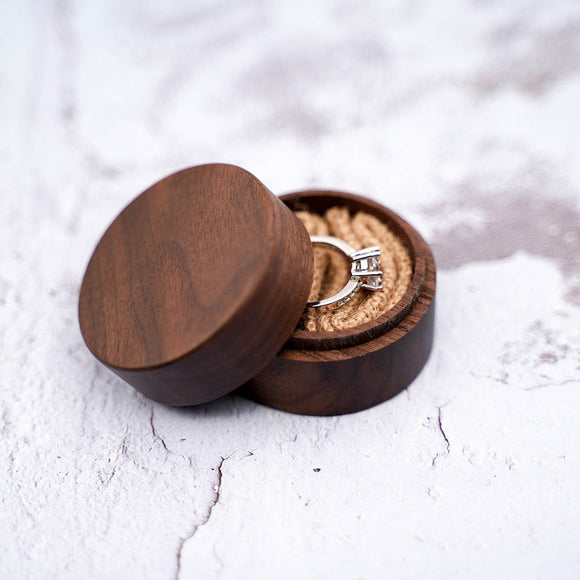 Personalised Round Wooden Ring Box - S02