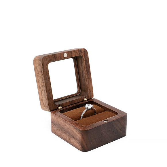 Square Wooden Ring Box - Clear Lid