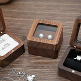 Square Wooden Ring Box - Clear Lid