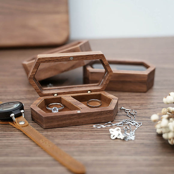 Wooden Ring Box - Clear Lid - S02
