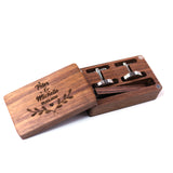 personalised wooden cufflinks and tie clip set