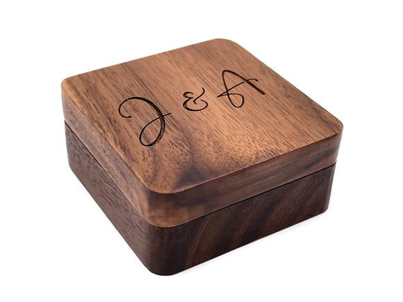 Personalised Square Wooden Ring Box - S01