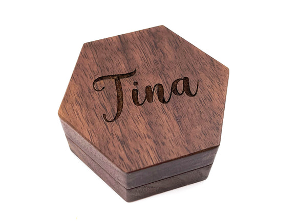 Personalised Hexagon Wooden Ring Box - S01