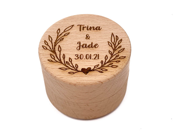 Personalised Round Wooden Ring Box - S01