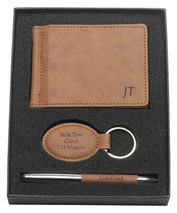 Personalised Leatherette Gift Set – Clip, Keychain & Pen