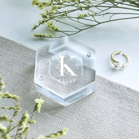 Personalised Clear Acrylic Ring Box - Hexagon